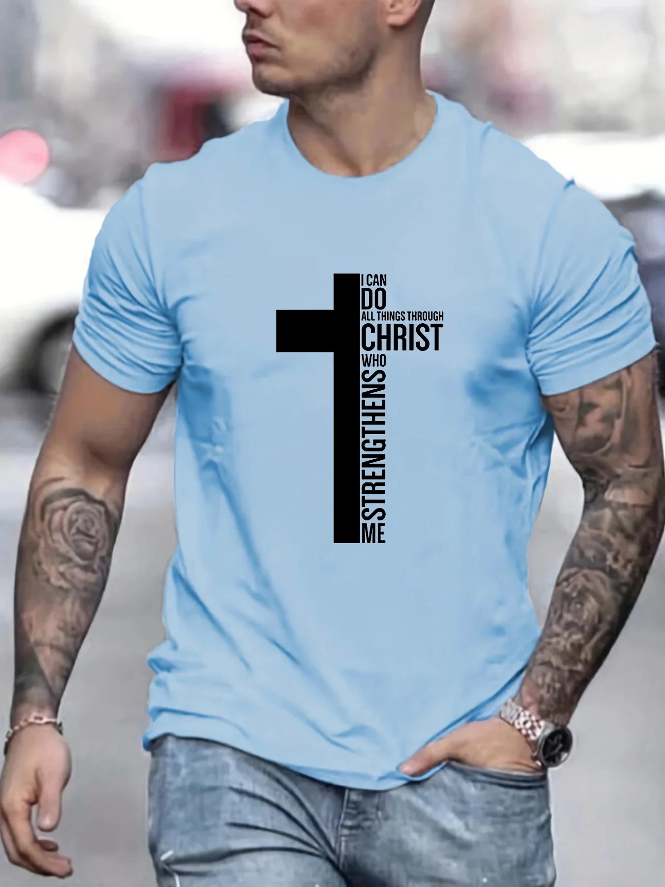 Men's Inspirational Fashion "I Can Do All Things Through Christ Who Strengthens Me" - Loose-Fit (8 colors available)