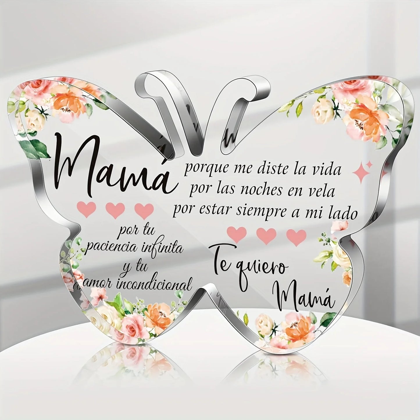 Keepsake Butterfly-Shaped Acrylic Decor Plaque - "Mama...Te Quiero Mama"
