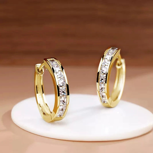 Elegant Classic Princess Cut Hoop Earrings - Diamonds & Colored Stones