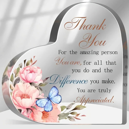 Keepsake Heart-Shaped Acrylic Decor - "Thank You...Appreciated"