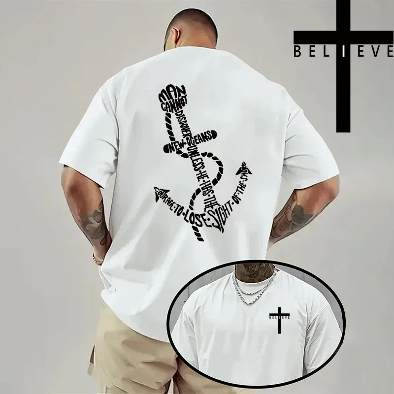 Trendy Religious T-shirt -"Cross & Anker" (2 colors available)