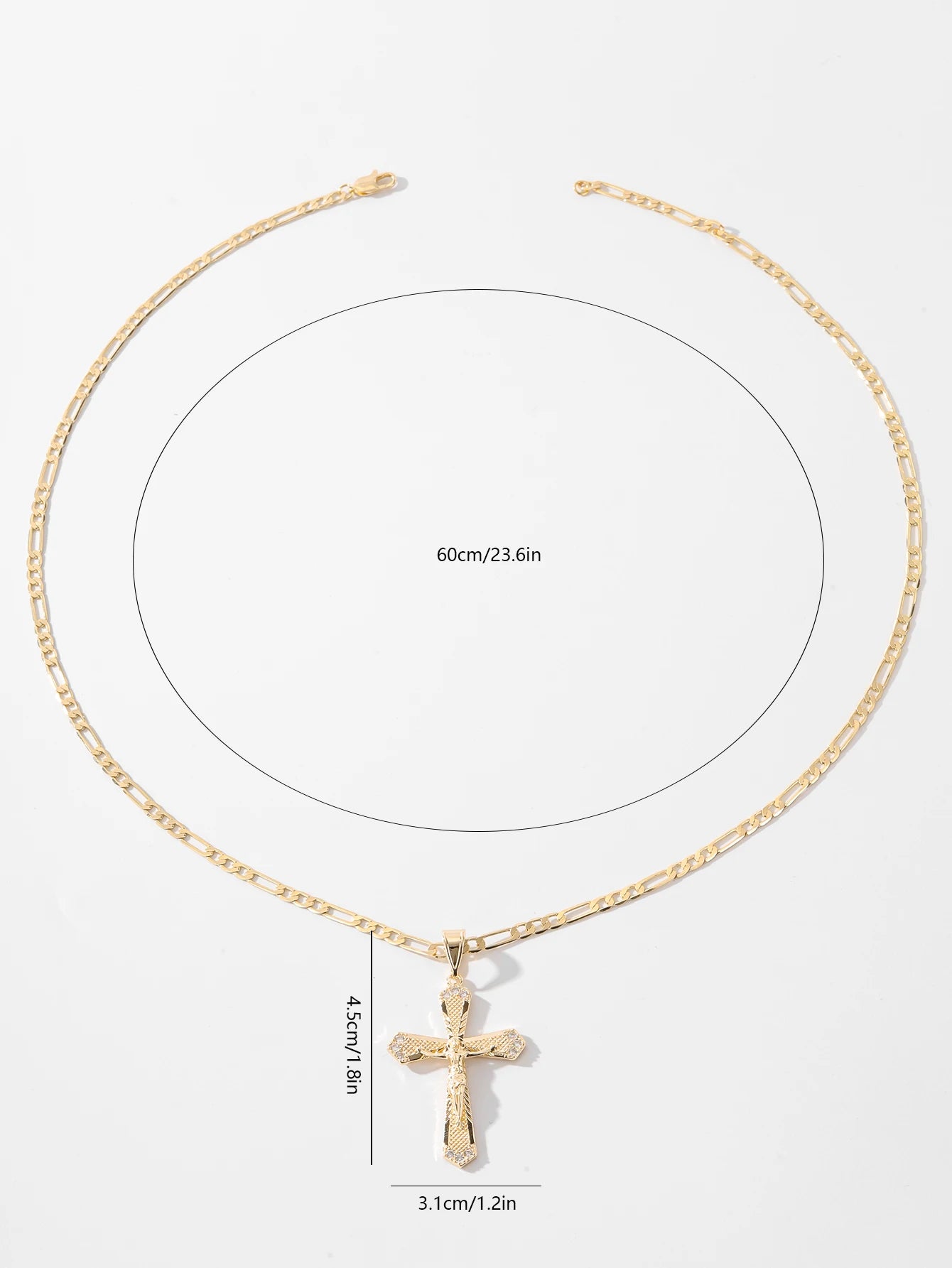 Elegant Crucifix Pendant - Gold Figaro Style Chain Necklace