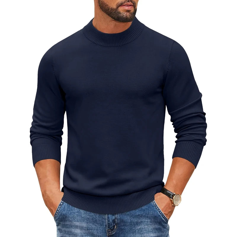 Men's Mock Style Turtleneck Pullover Sweater - Dressy or Casual (8 colors available)
