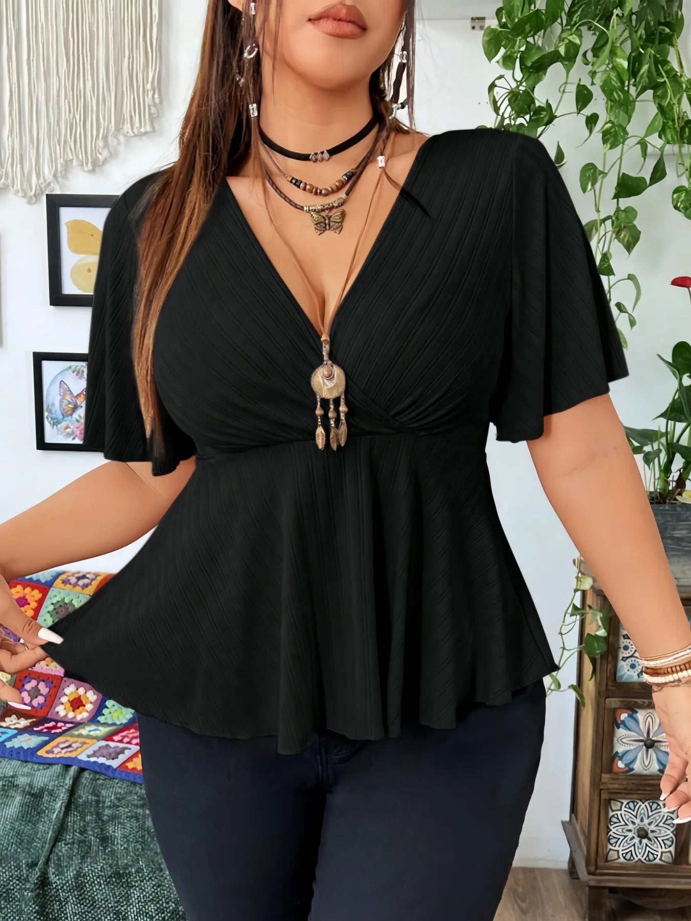 Plus Size - New Style Women's Fashion Top - V-neck