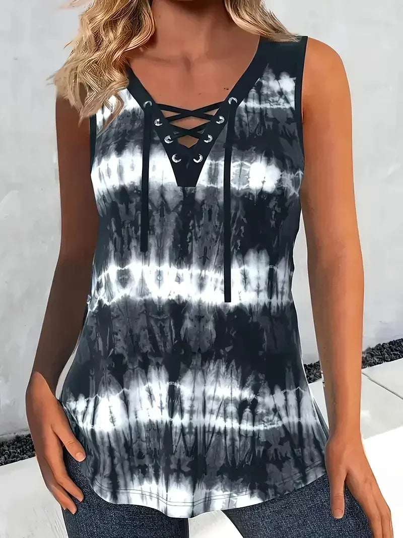 Plus Size 1XL-5XL Women Fashion Round Neck Tie Dye Print Sleeveless Tank Tops Ladies Casual Summer Tops Tank