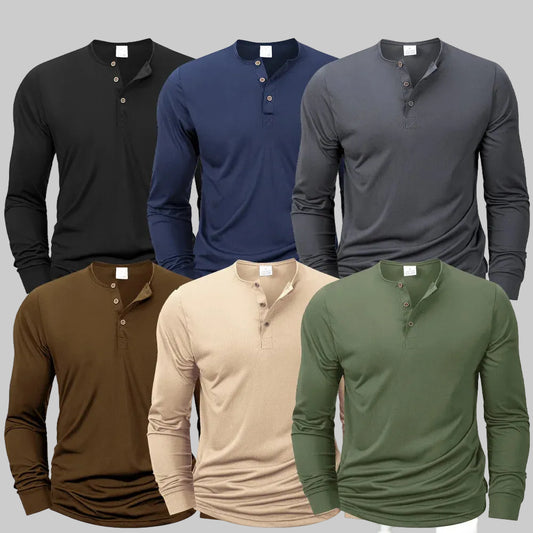Mens Casual Long Sleeve Button Up V-Neck Shirt Comfortable Fit