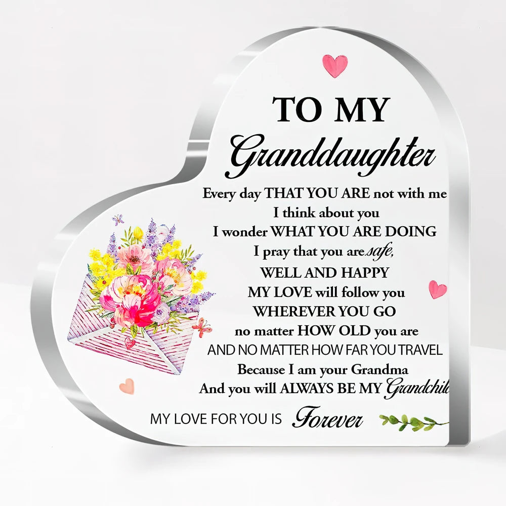 Keepsake Heart-Shaped Acrylic Decor Plaque - "To My Granddaughter"