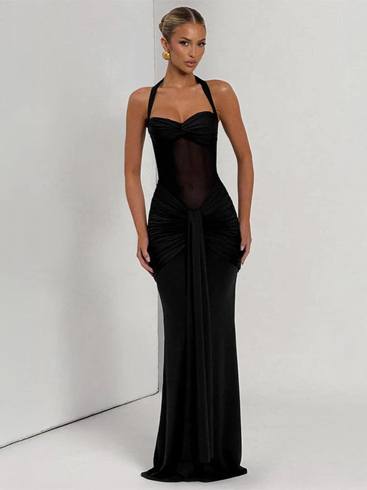 Trendy Elegant Sheer Halter-Tie Bodycon Dress (2 colors available)