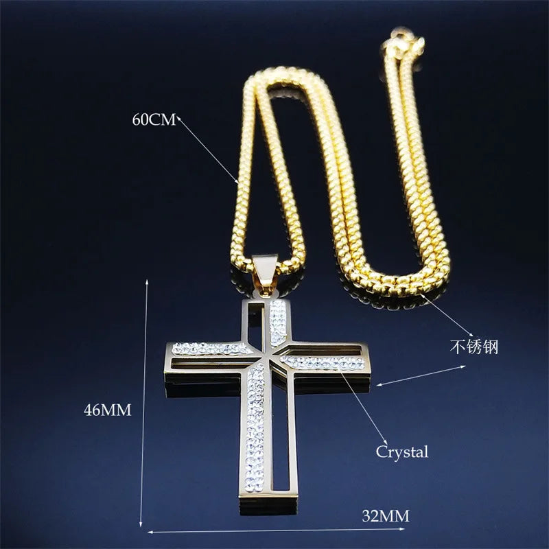 New Fashion Stainless Steel Necklace Diamond Cross Pendant