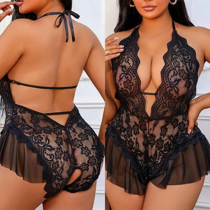 Erotic Lace Lingerie Bodysuit Crotchless / Backless (3 colors available) XL - 3XL