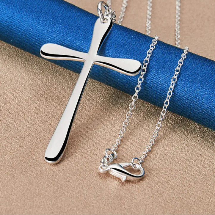 Simple Sterling Silver - Fine Cross Pendant - Snake Style / O-Shape Chain Necklaces