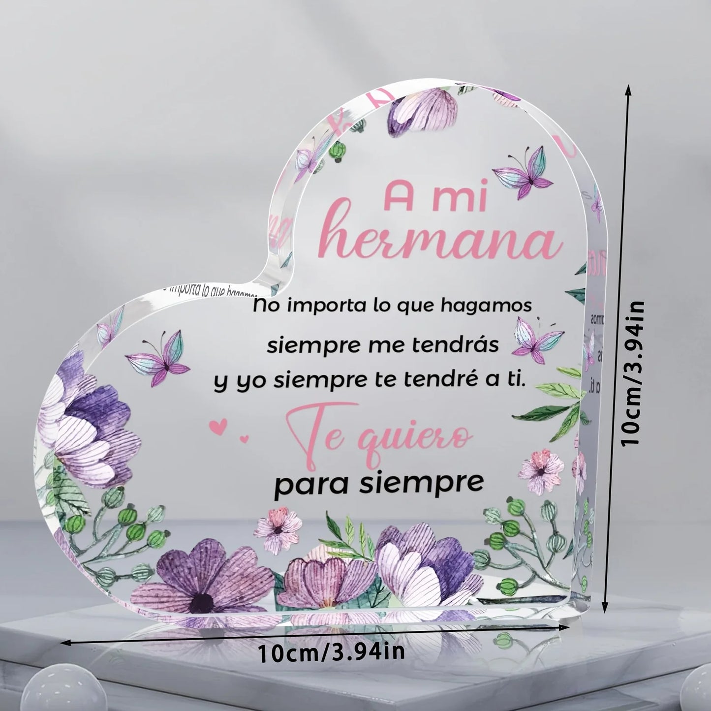 Keepsake Heart-Shaped Acrylic Decor - "A Mi Hermana"