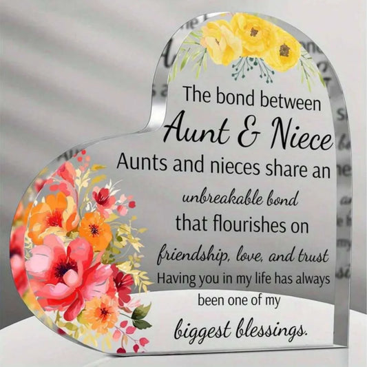 Keepsake Acrylic Heart-Shape Decor Plaque - "Aunt & Niece"