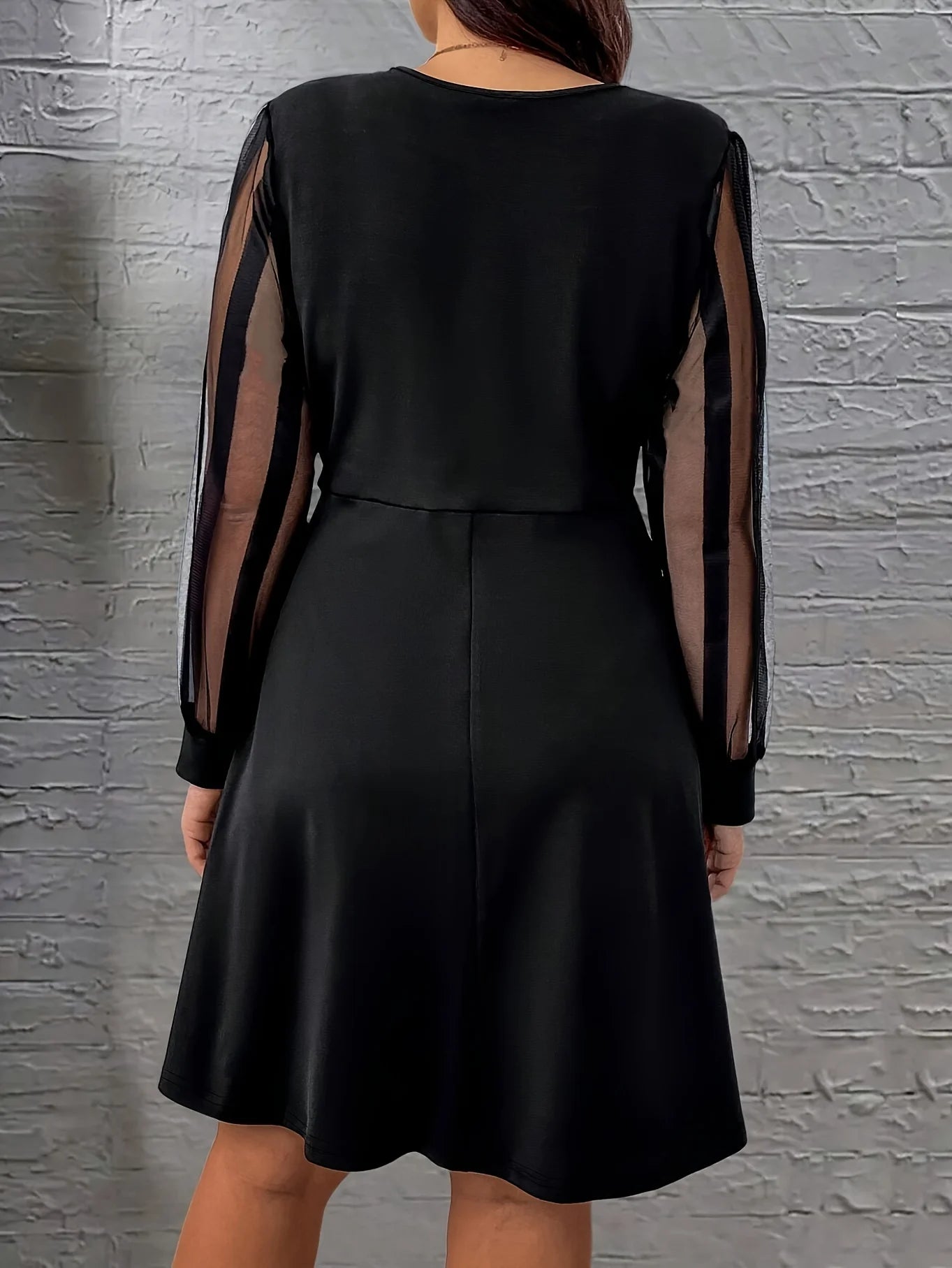 Plus Size Elegant Sheer Sleeve Dress