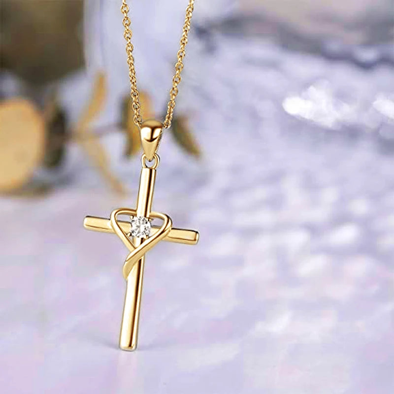 Trendy Necklace / Cross Pendant with Brilliant Diamond Zircon (gold & silver available)