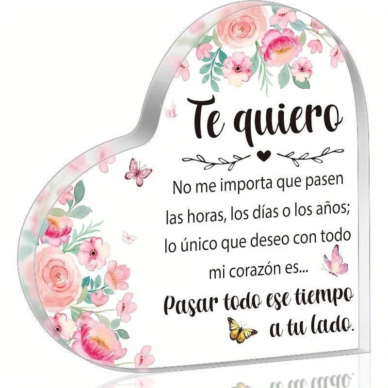 Keepsake Heart-Shaped Acrylic Decor Plaque - "Te Quiero"