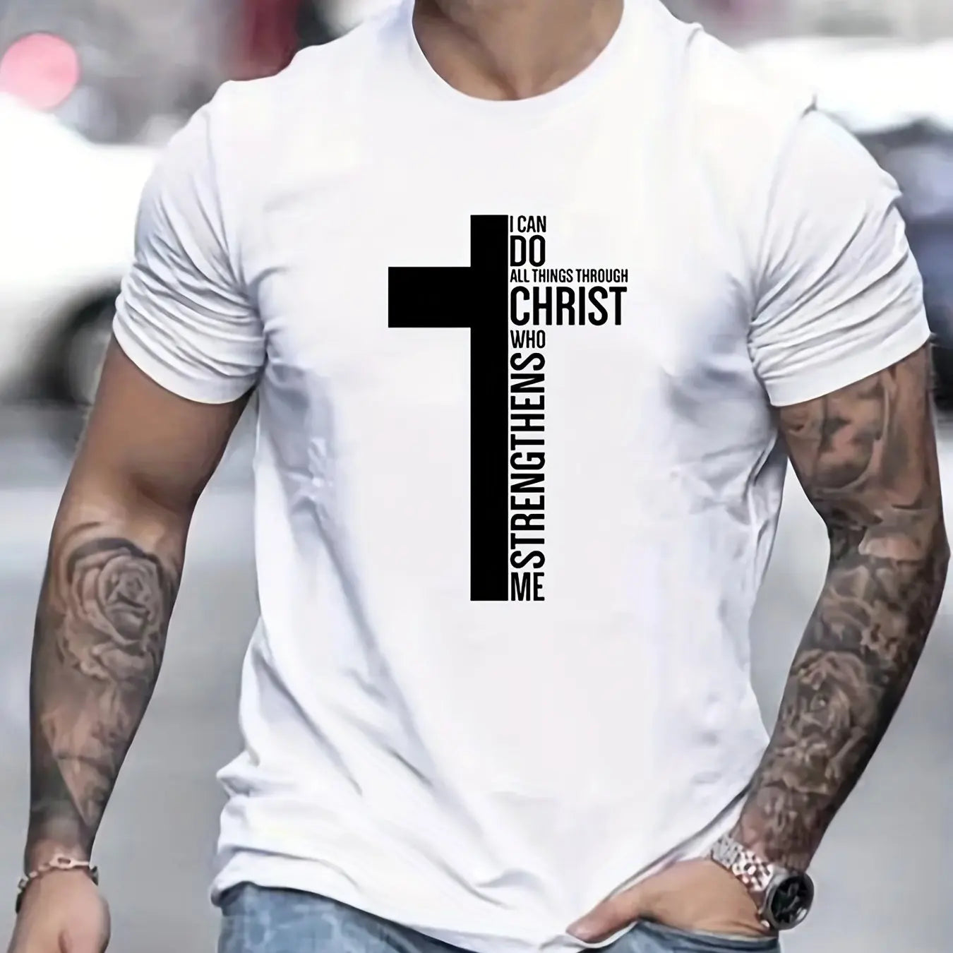 Men's Inspirational Fashion "I Can Do All Things Through Christ Who Strengthens Me" - Loose-Fit (8 colors available)