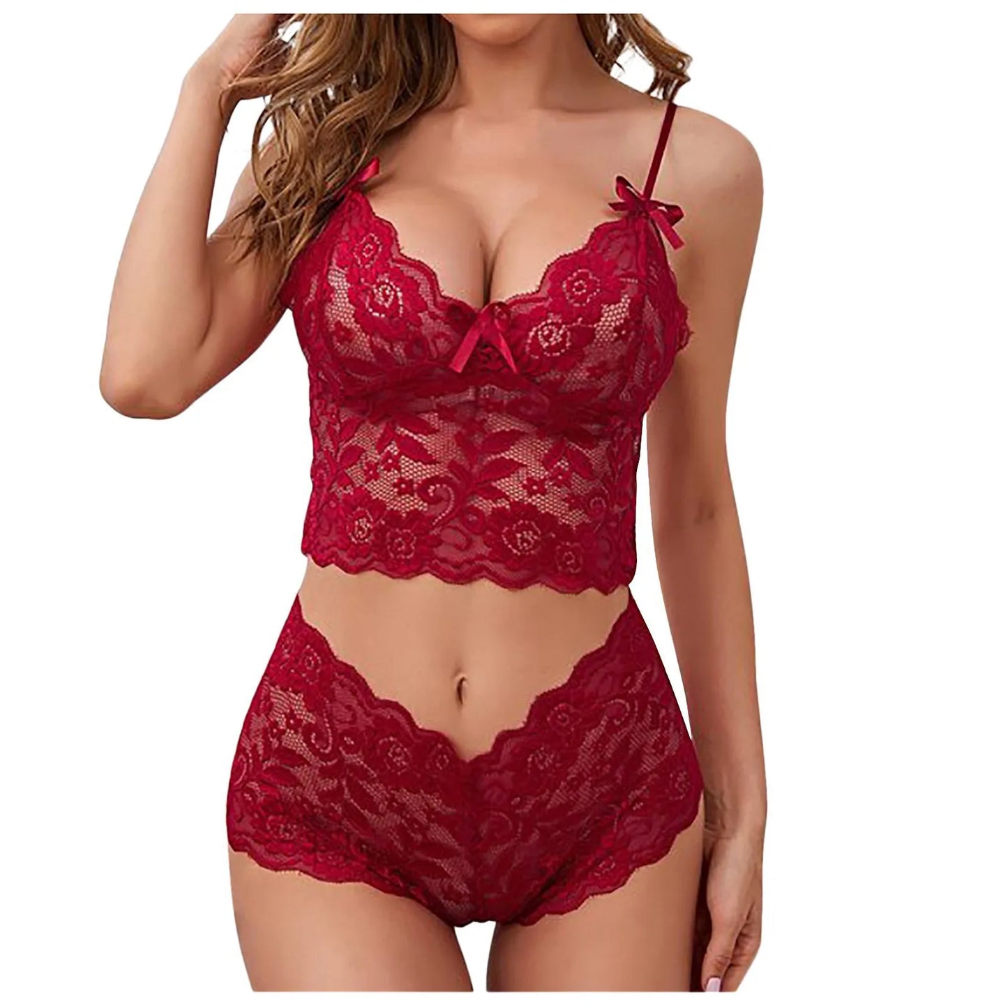 Thin Lace Flower Lingerie Bralette & Panty Set (S - 4XL available)