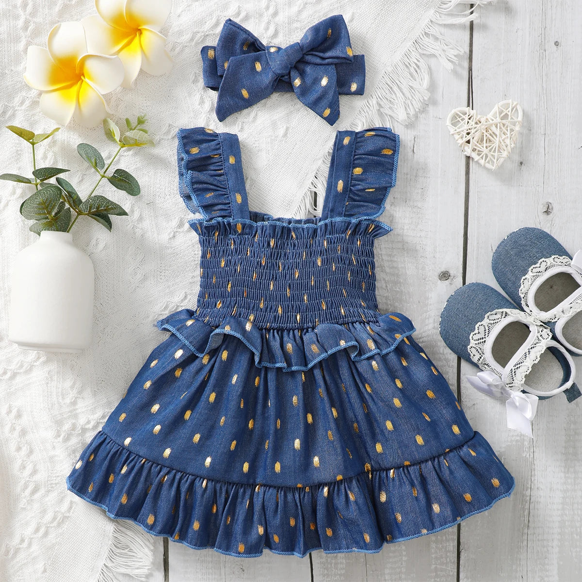 Infant/Toddler Girl Blue Dress w/Headband - 2pc Set (0 - 18mo)