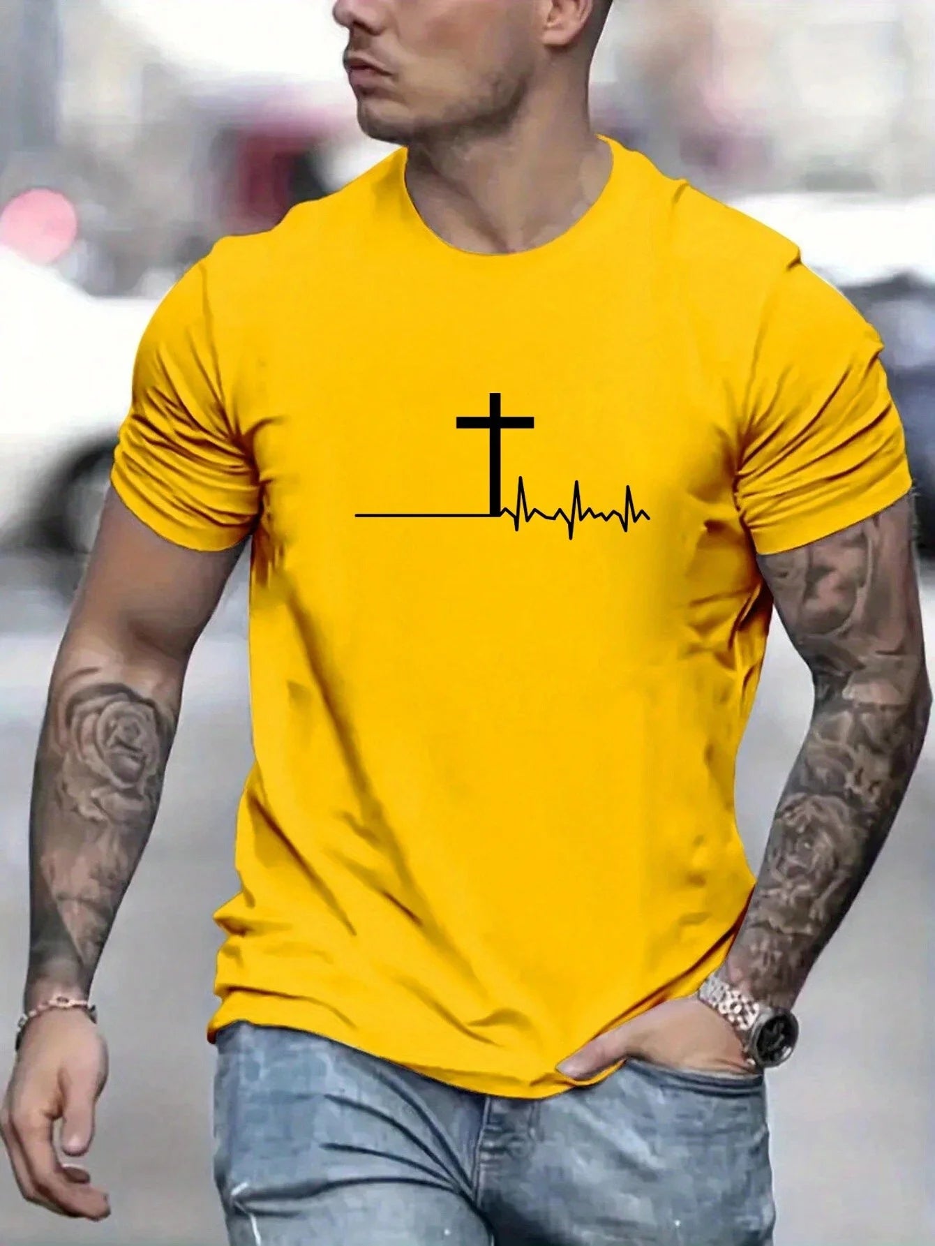 Fashion T-Shirt Cross Print - 100% Cotton - Loose, Comfortable, Casual