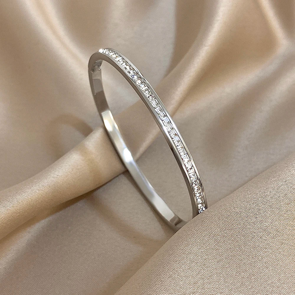 Diamond Zircon Stainless Steel Bracelet - Gold / Rose Gold / Silver
