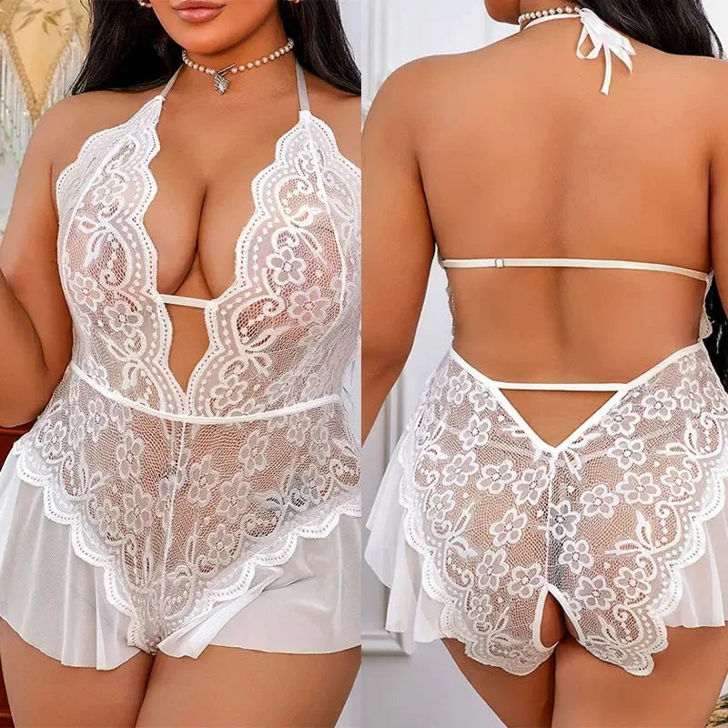 Erotic Lace Lingerie Bodysuit Crotchless / Backless (3 colors available) XL - 3XL