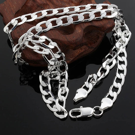 Classic 925 Sterling Silver 8mm Cuban Style Chain Necklace