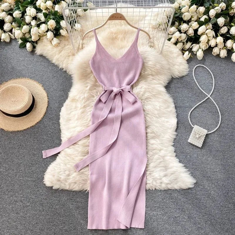 Fashion Dress - Trendy Leg/Hip Split w/Belt (4 colors available)