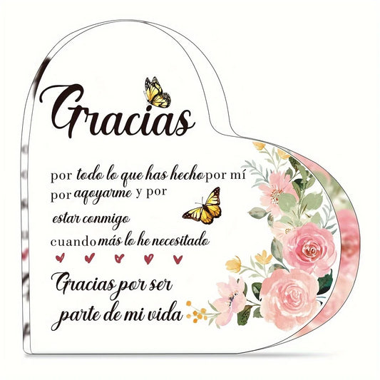 Keepsake Heart-Shaped Acrylic Decor Plaque - "Gracias...Parte De Mi Vida"