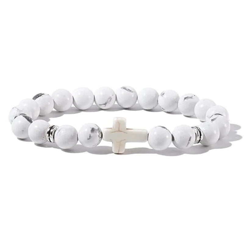 Cross Bracelets - Natural Stone Onyx / Hematite / Wood Beads