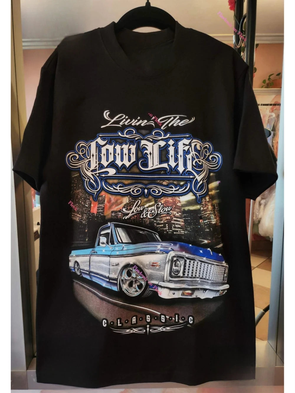 Lowrider Classic Truck "Livin The Low Life" Graphic T-Shirt