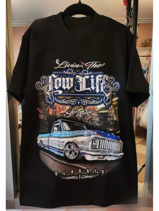 Lowrider Classic Truck "Livin The Low Life" Graphic T-Shirt