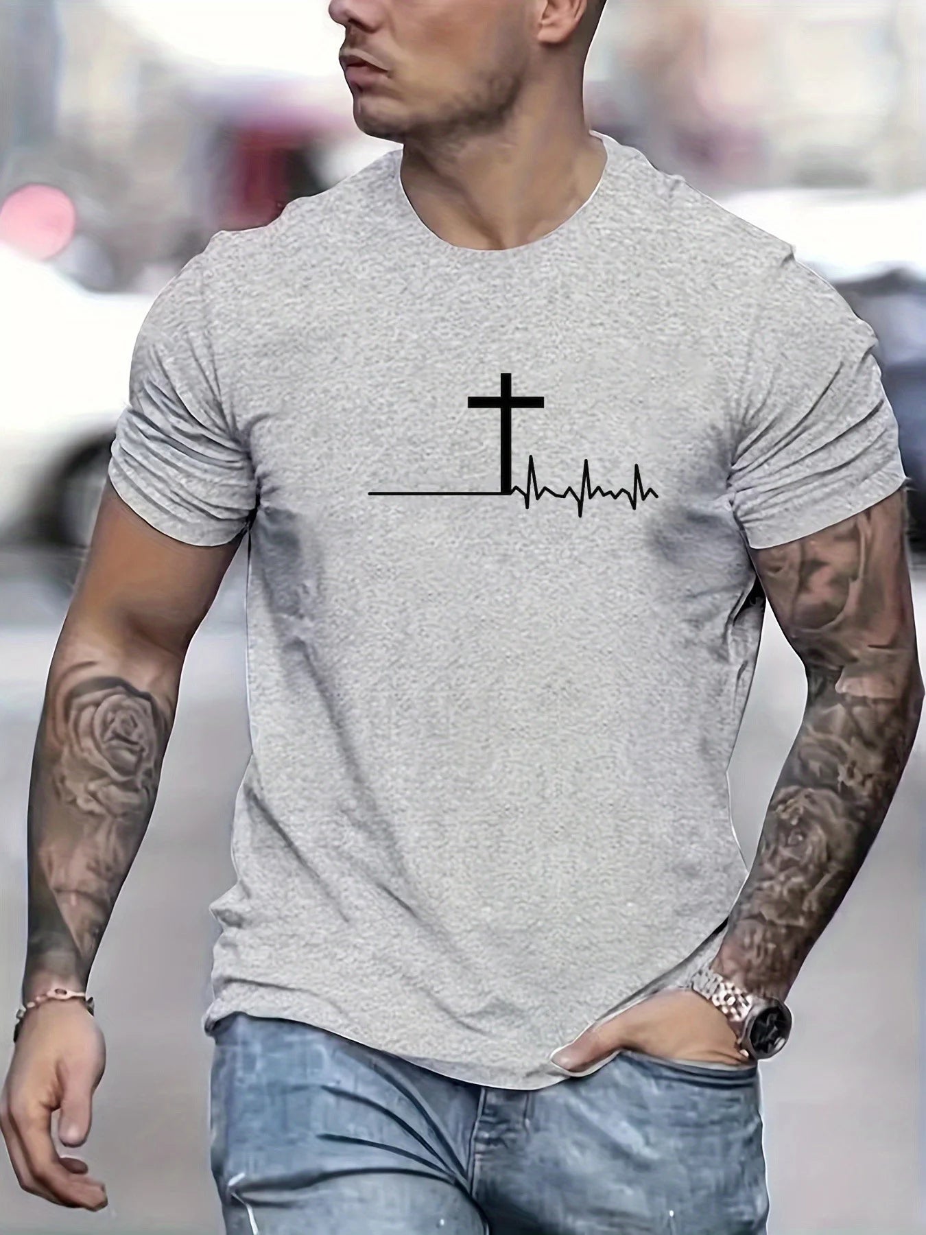 Fashion T-Shirt Cross Print - 100% Cotton - Loose, Comfortable, Casual