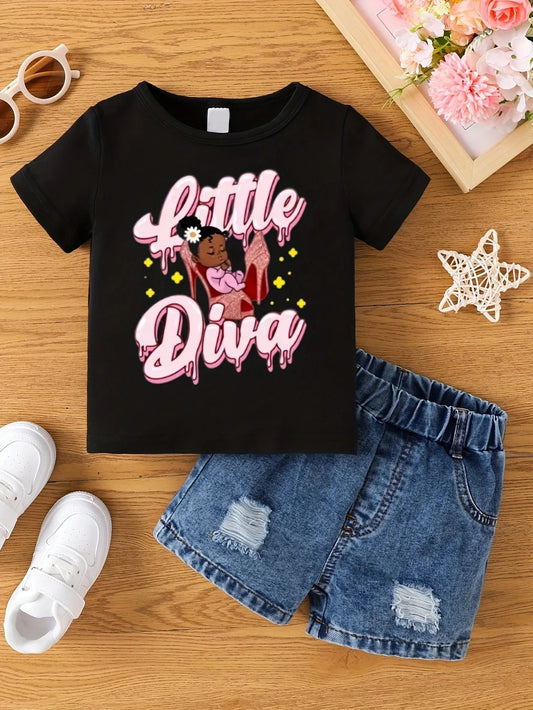 Girls Fashion "Little Diva" T-Shirt (Shorts not included)