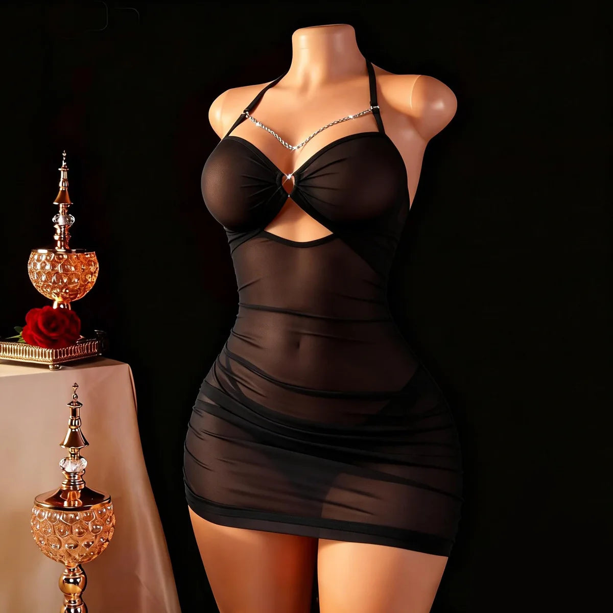 Sexy Lingerie Halter Sleepwear / Fitted Mini Gown Hollow Front (4 colors available) S - XL
