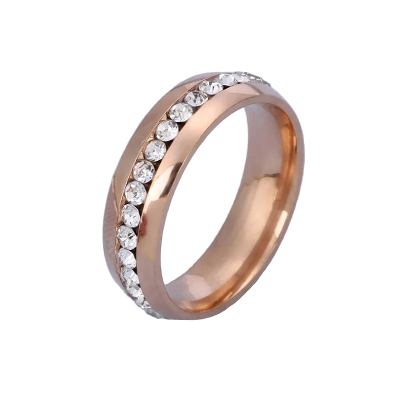 Classy Stainless Steel Diamond Ring - Gold / Rose Gold / Black / Silver - 6mm