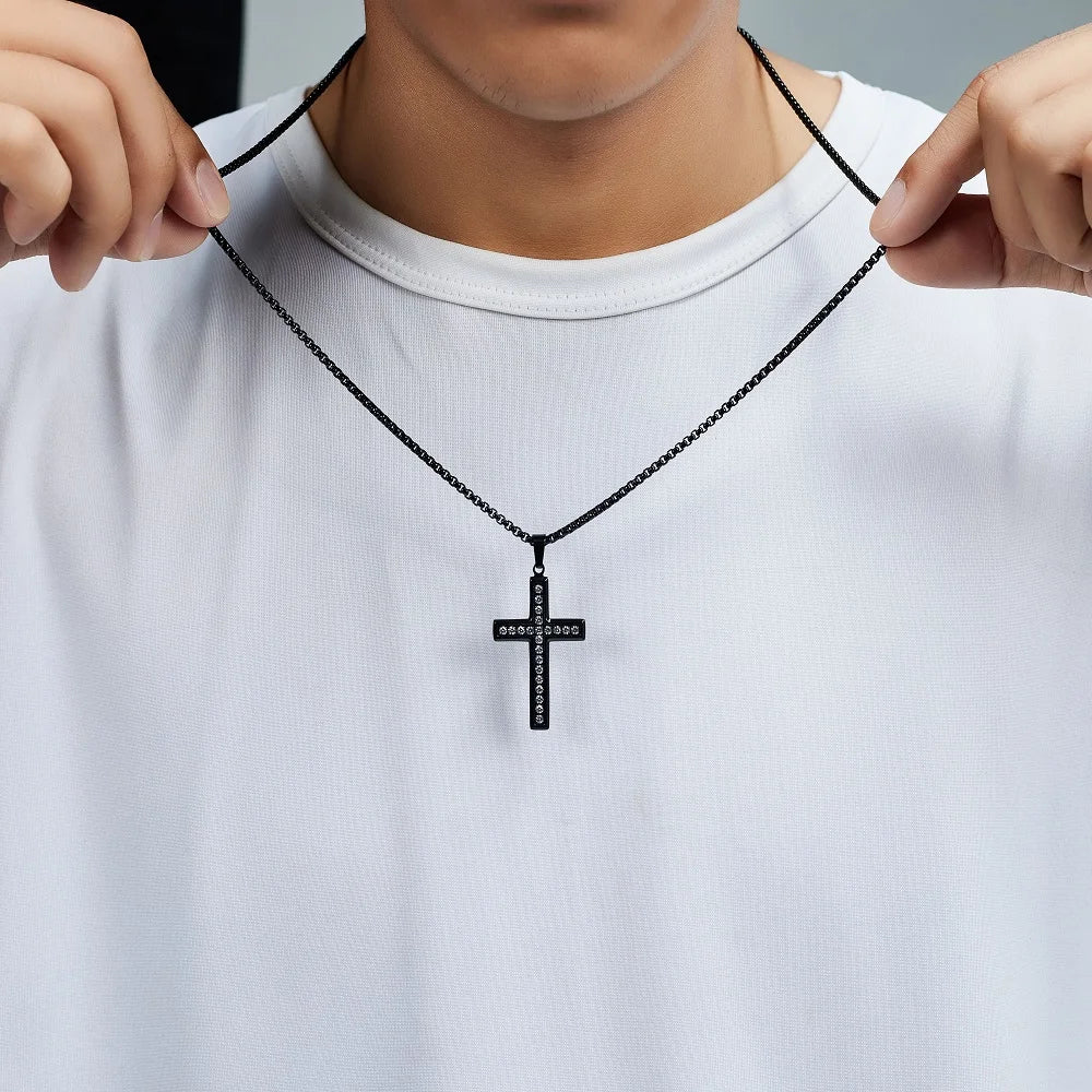 Trendy Necklace w/Diamond Zircon Cross Pendant