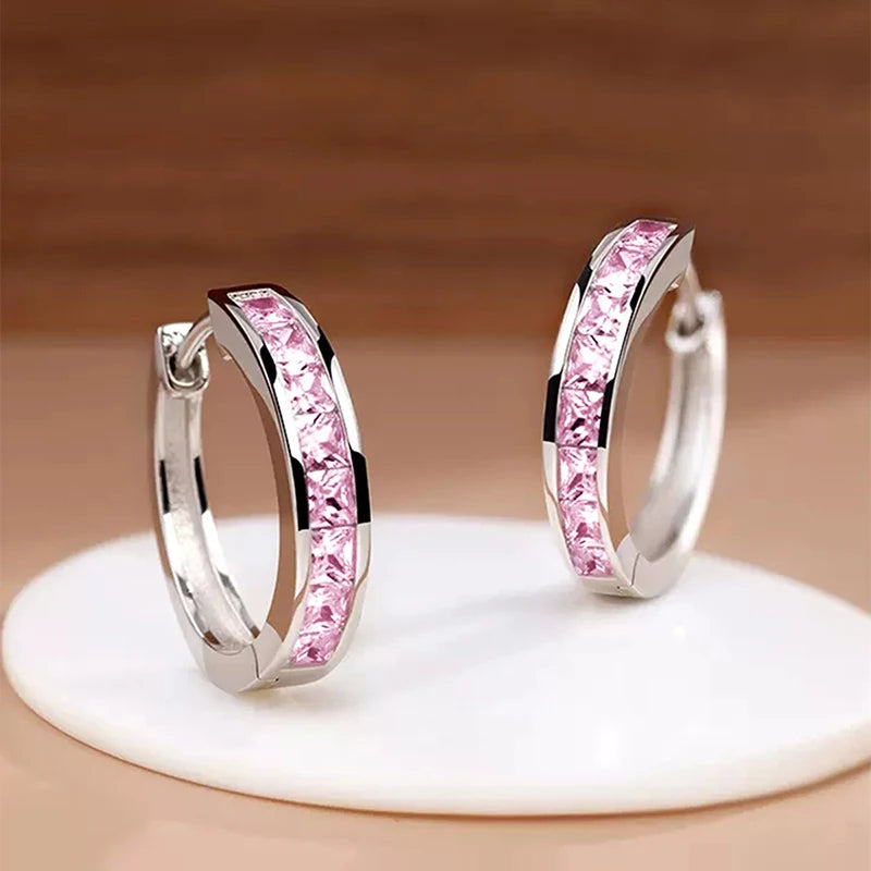 Elegant Classic Princess Cut Hoop Earrings - Diamonds & Colored Stones