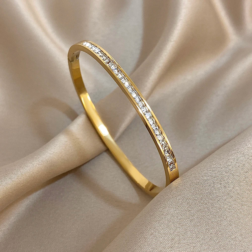 Diamond Zircon Stainless Steel Bracelet - Gold / Rose Gold / Silver