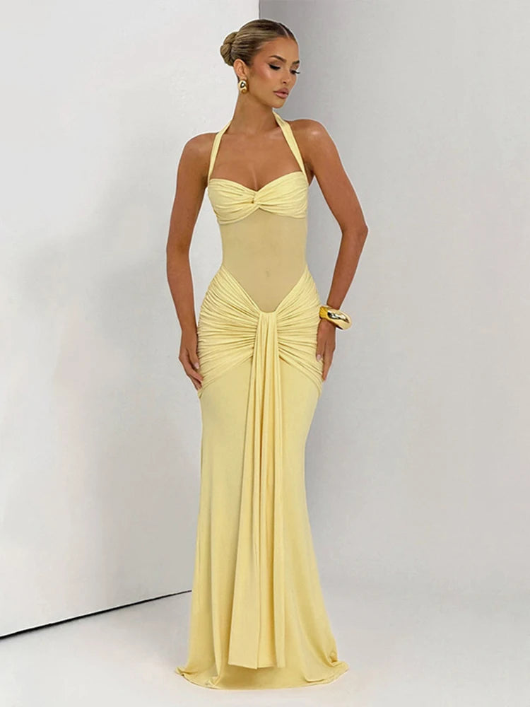 Trendy Elegant Sheer Halter-Tie Bodycon Dress (2 colors available)