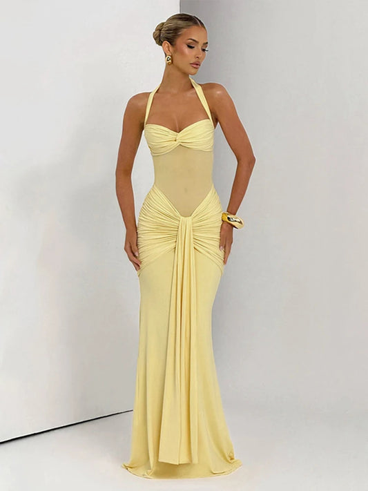 Trendy Elegant Sheer Halter-Tie Bodycon Dress (2 colors available)