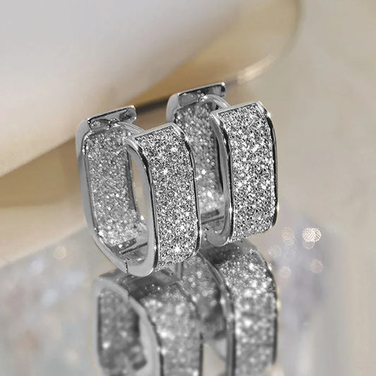 Elegant Luxury Silver Diamond Earrings - Pierced
