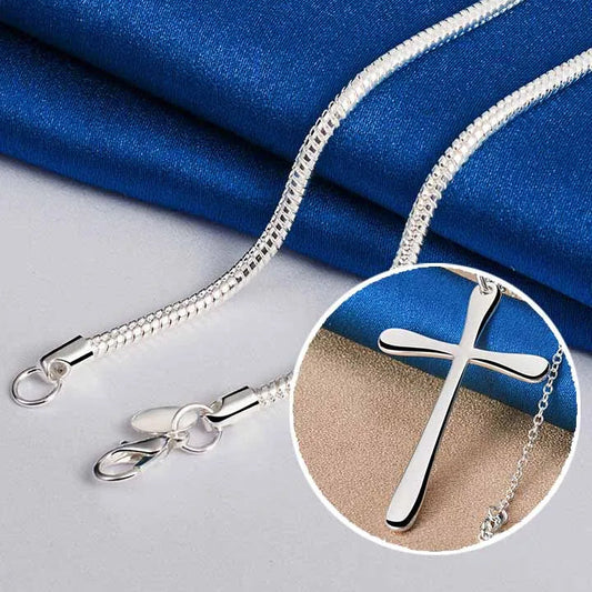 Simple Sterling Silver - Fine Cross Pendant - Snake Style / O-Shape Chain Necklaces