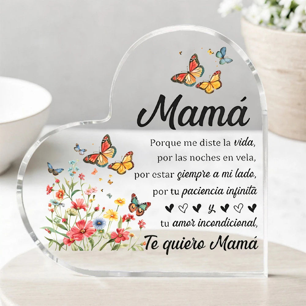 Keepsake Heart-Shaped Acrylic Decor Plaque - "Mama...Te Quiero Mama"