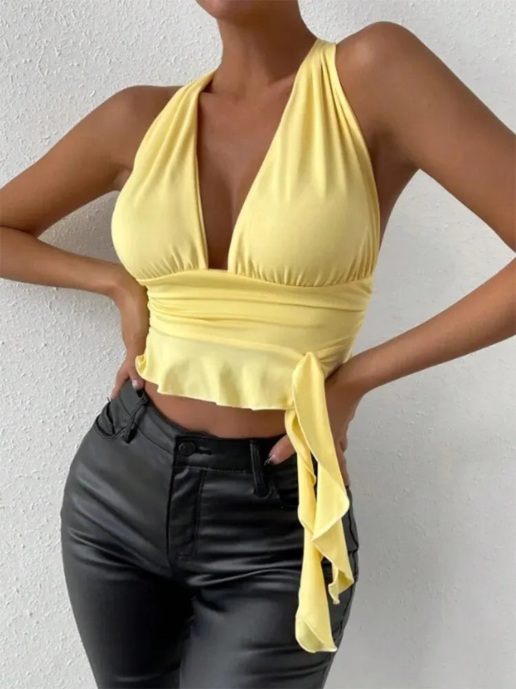 Sexy Pleated Top - V-neck