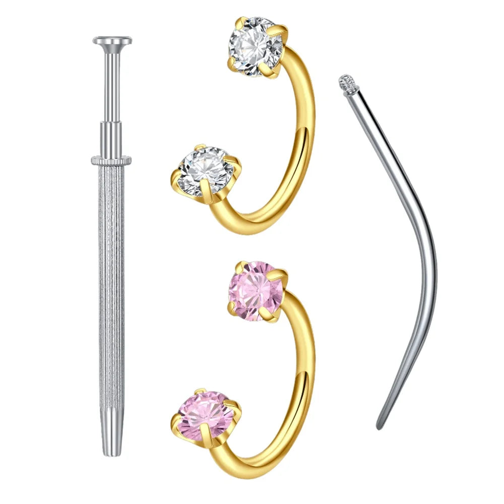 Fashion 18G Horseshoe Style Body Piercing Studs 4pc-Set - Stainless Steel CZ