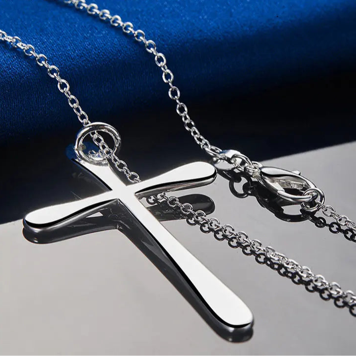 Simple Sterling Silver - Fine Cross Pendant - Snake Style / O-Shape Chain Necklaces