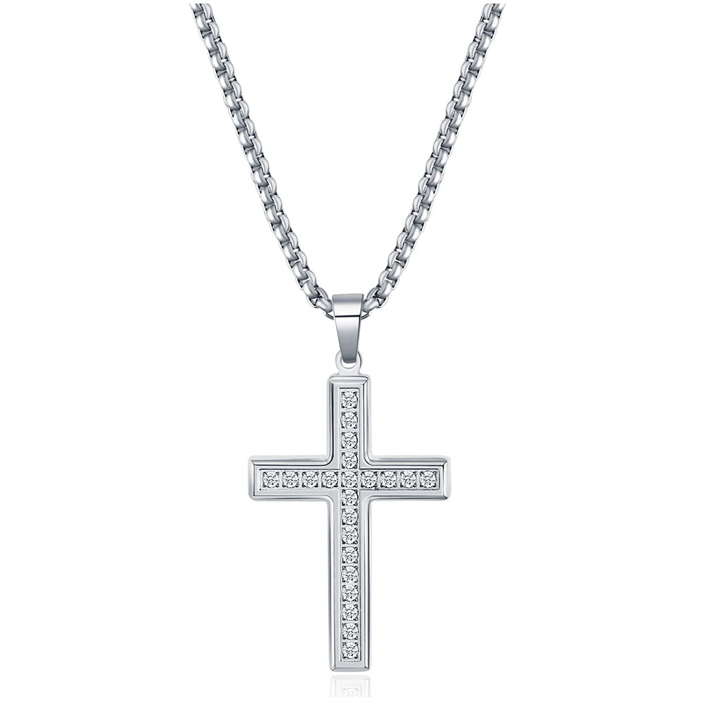 Trendy Necklace w/Diamond Zircon Cross Pendant