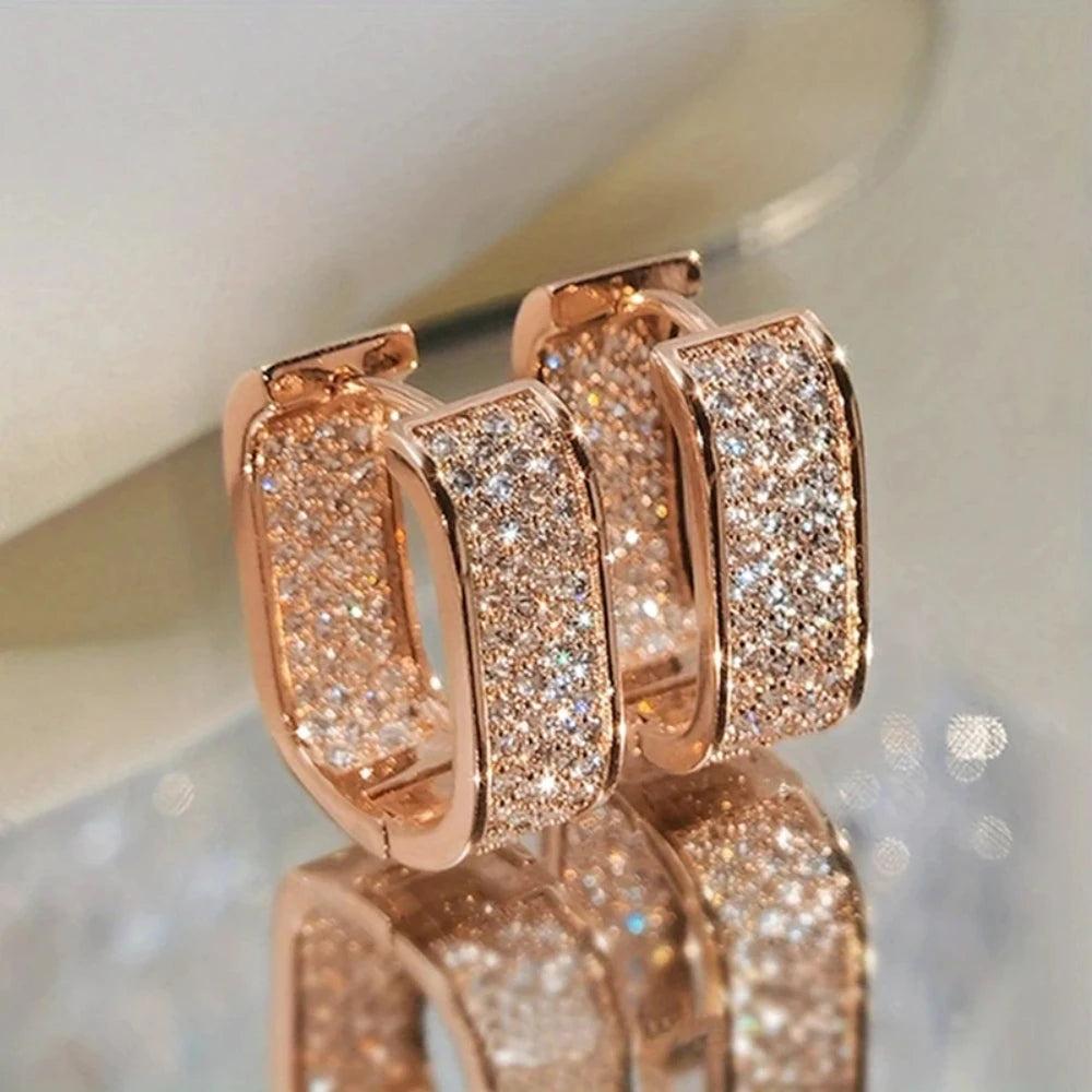 Elegant Luxury Rose Gold Diamond Earrings - Pierced
