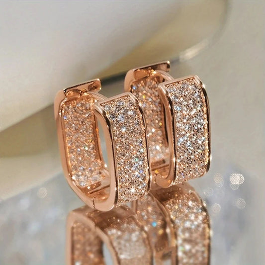 Elegant Luxury Rose Gold Diamond Earrings - Pierced